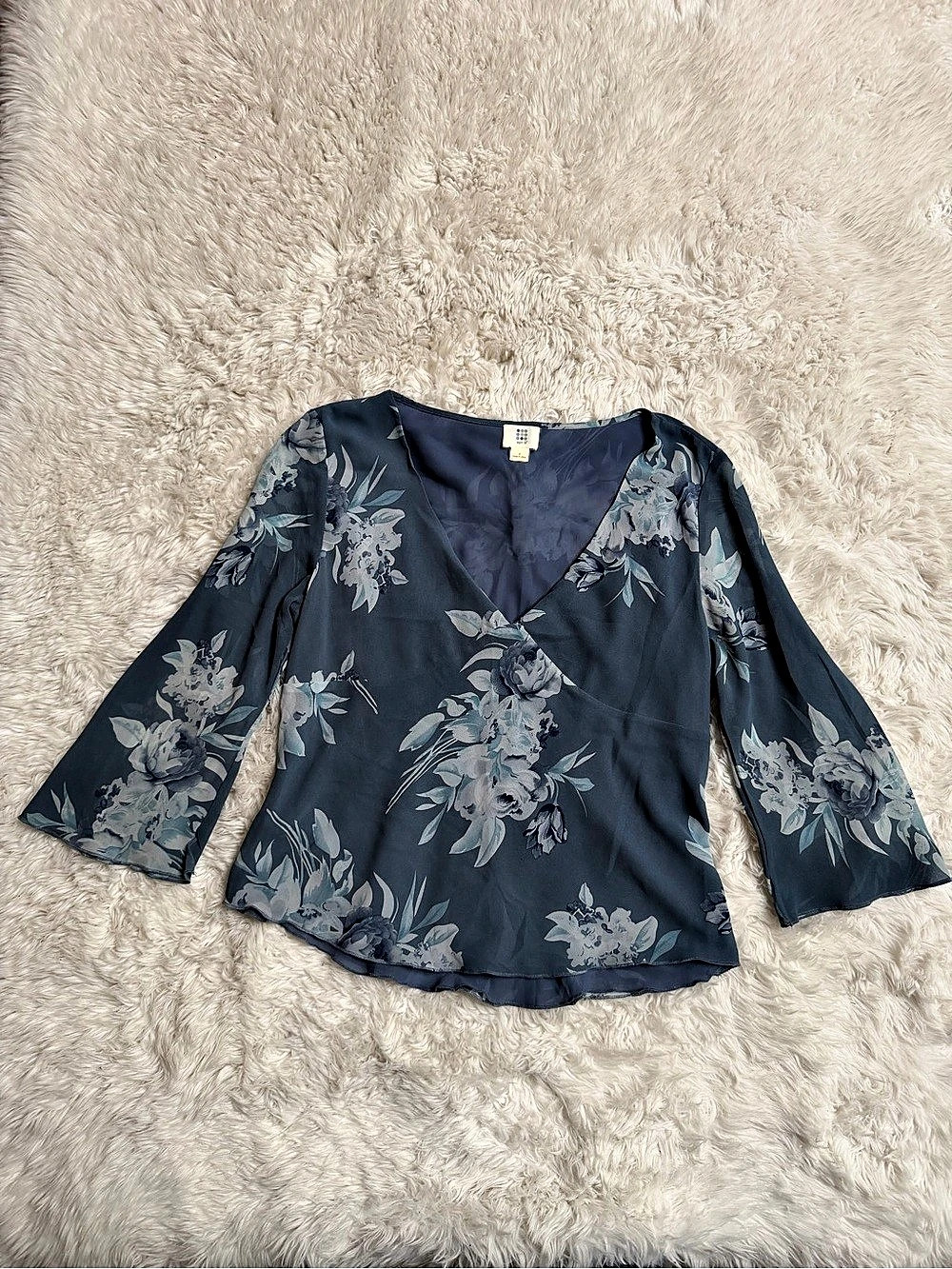Apt 9 Floral Long Sleeve Blouse in Blue & Gray Size xl